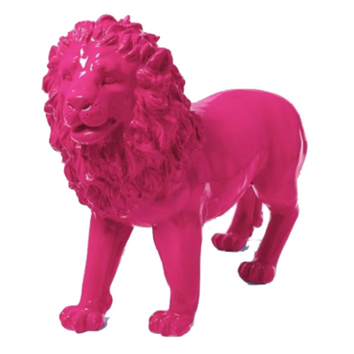 Statue Lion Animaux Resine - 100cm - Rose Fushia