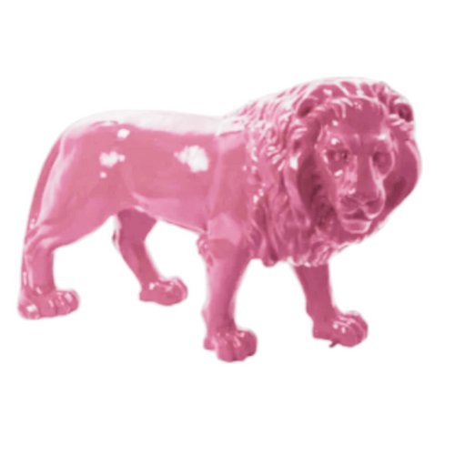 Statue Lion Animaux Resine - 35cm - Rose Clair