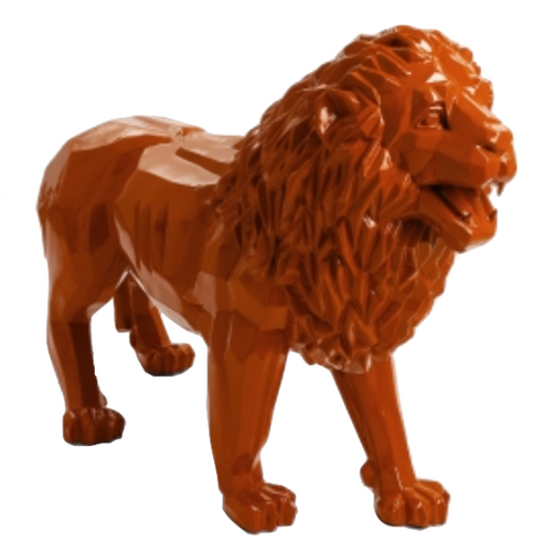 Statue Lion Animaux Resine Origami - 100cm - Orange