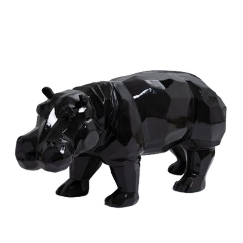 Statue en Résine d'Hippopotame en Origami - 95cm - Couleur Noire