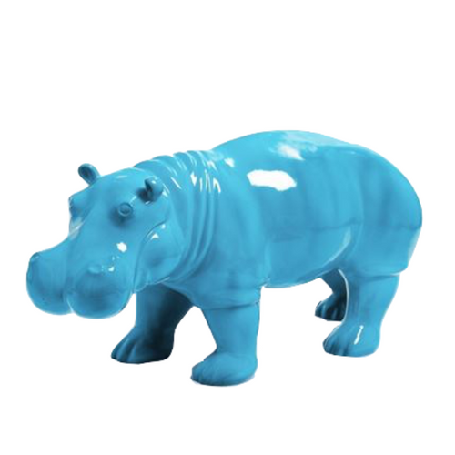 Statue Hippopotame Animaux Resine - 95cm - Bleu Ciel