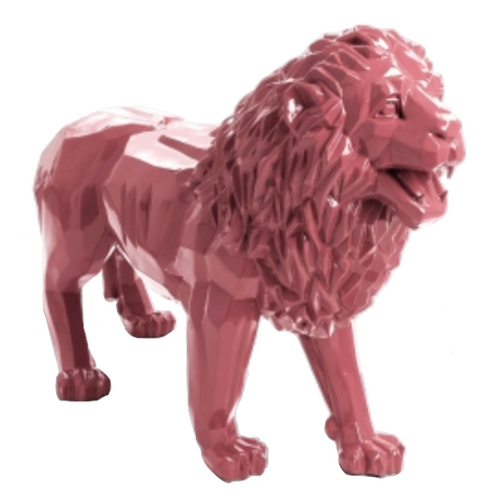 Statue Lion Animaux Resine Origami - 100cm - Rose Clair