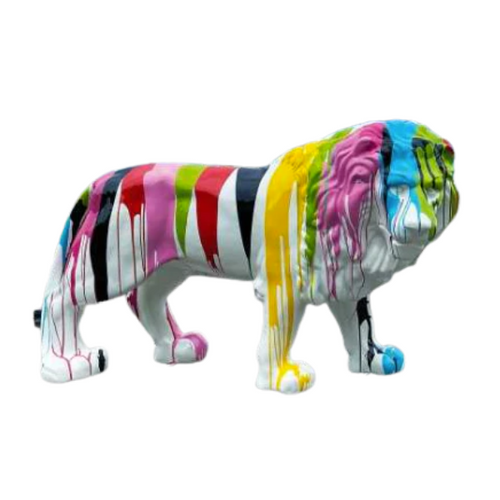 Statue Lion Animaux Resine - 35cm - Multi Coulure Blanc