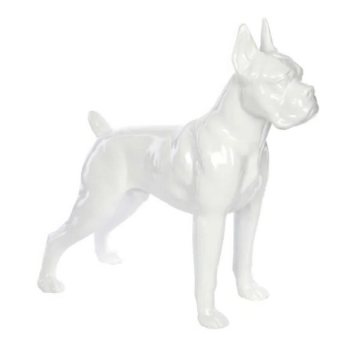 Statue en Résine de Chien Boxer - 50cm - Finition Blanche