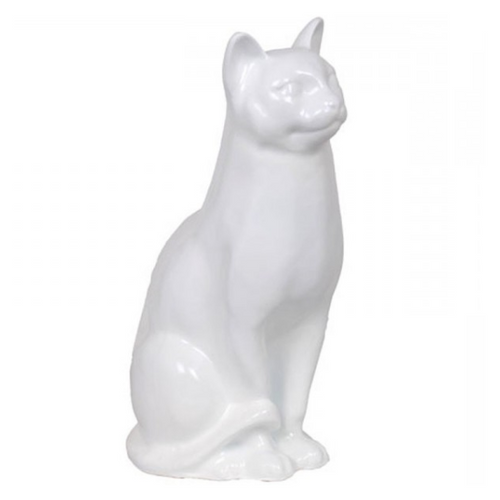 Statue Chat Animaux Resine - 40cm - Blanc