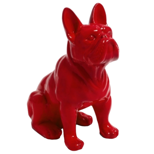 Statue Résine Bouledogue Français - 30cm - Rouge Élégant