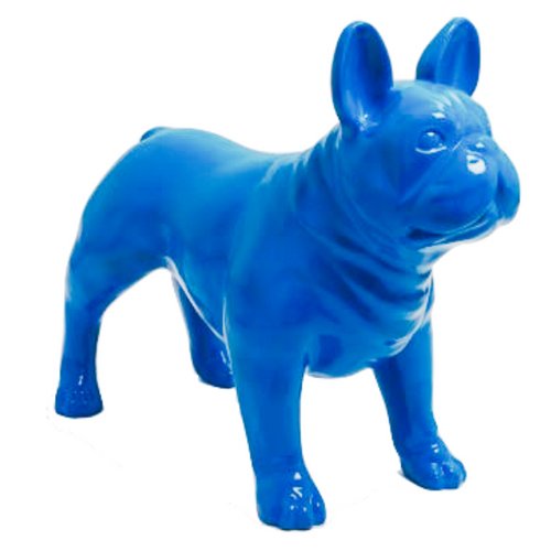 Statue Résine Chien Bouledogue Français - 90cm - Bleu Ciel