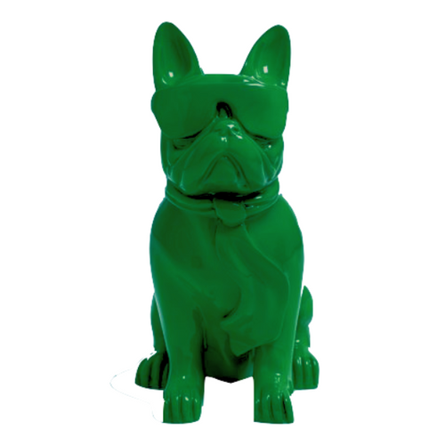 Statue Résine Chien Bouledogue Français - 80 cm - Couleur Verte