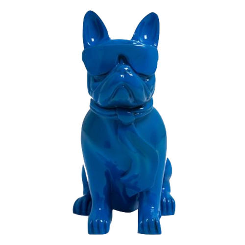 Statue Chien Bouledogue Francais Animaux Resine - 35cm - Bleu Nuit