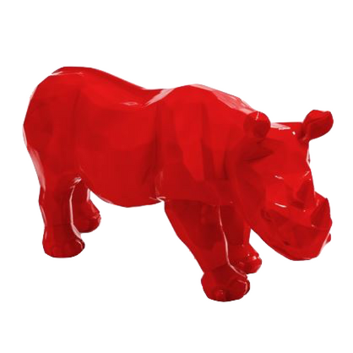 Statue Rhinoceros Origami Animaux Resine - 100cm - Rouge