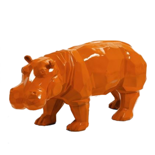 Statue en Résine d'Hippopotame en Origami - 95cm - Couleur Orange