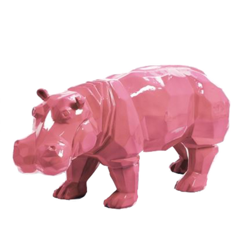 Statue d'Hippopotame en Résine Origami - 95cm - Rose Pastel