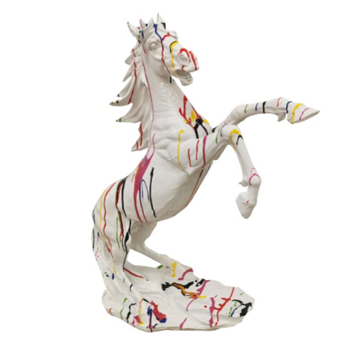 Statue de Cheval en Résine - 90 cm - Finition Multi-Couleurs Blanc