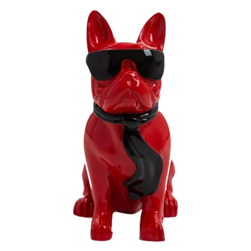 Statue Résine Chien Bouledogue Français - 60cm - Design Noir et Rouge