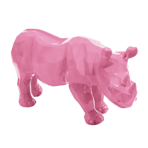 Statue Rhinoceros Origami Animaux Resine - 100cm - Rose Clair