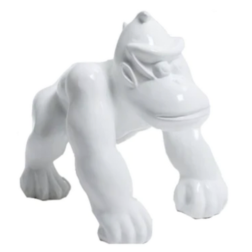 Statue Gorille Poing Animaux Resine - 40cm - Blanc