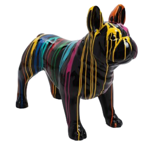 Statue Résine Bouledogue Français - 90 cm - Finition Noir Multicolore