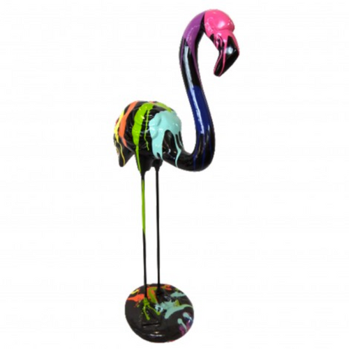 Statue Décorative Flamant Rose en Résine - 110cm - Noir Multi-Couleur