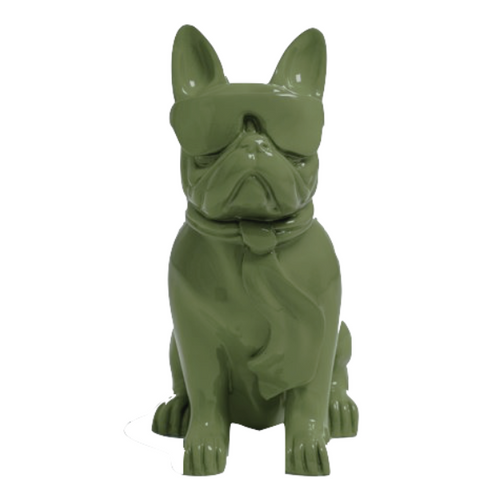 Statue Chien Bouledogue Francais Animaux Resine - 120cm - Vert Kaki