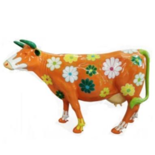 Statue Vache Animaux Resine - 225cm - Orange Fleuri