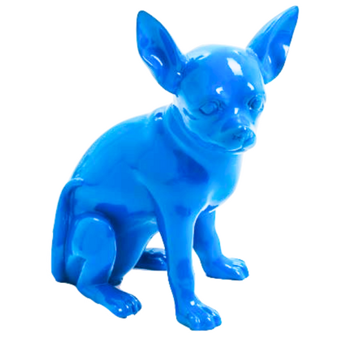 Statue Décorative Chien Chihuahua en Résine - 40 cm - Bleu Ciel