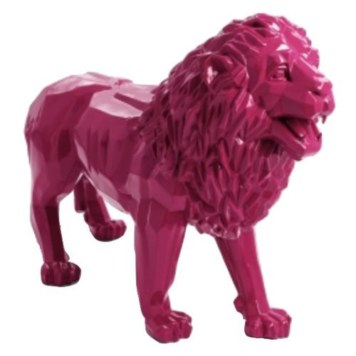 Statue Lion Animaux Resine Origami - 100cm - Rose Fushia