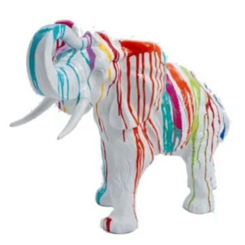 Statue Élégante d'Éléphant en Résine - 90 cm - Finition Multicolore Blanc