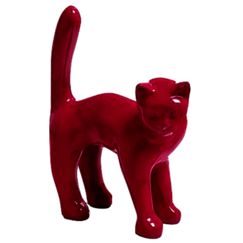 Statue de Chat en Résine - 35 cm - Rouge Élégant