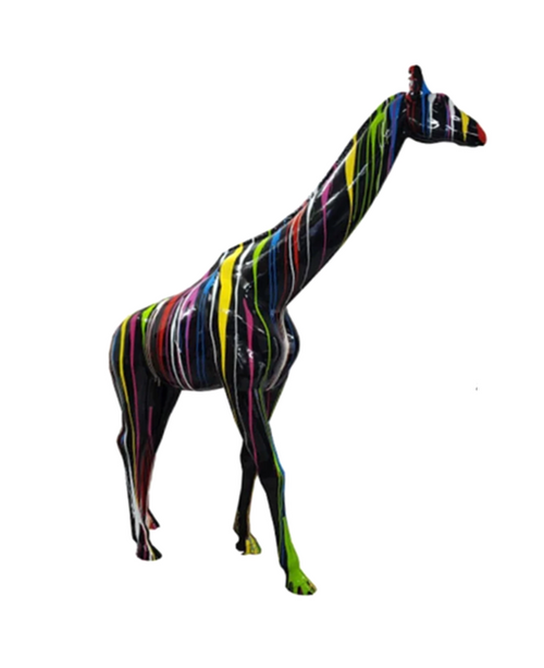 Statue de Girafe en Résine - 320 cm - Finition Multicolore Noir