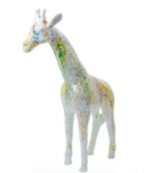 Statue Girafe en Résine - 50cm - Design Graffiti Blanc