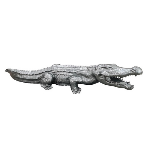 Statue Décorative de Crocodile en Résine - 130 cm - Argenté