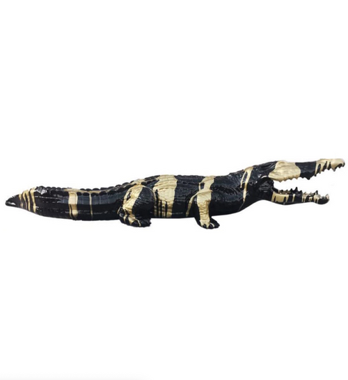 Statue de Crocodile en Résine - 130cm - Finition Dorée et Noir