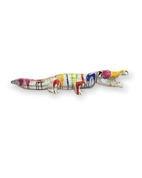 Statue de Crocodile en Résine - 130cm - Finition Multi Couleur Blanc Bis