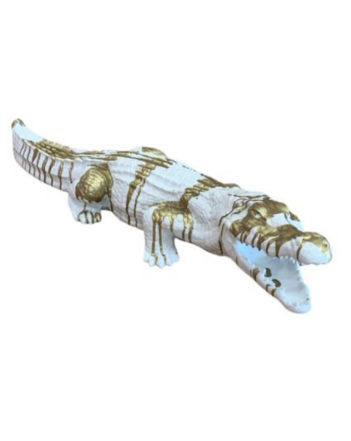 Statue de Crocodile en Résine - 130 cm - Finition Dorée Éblouissante