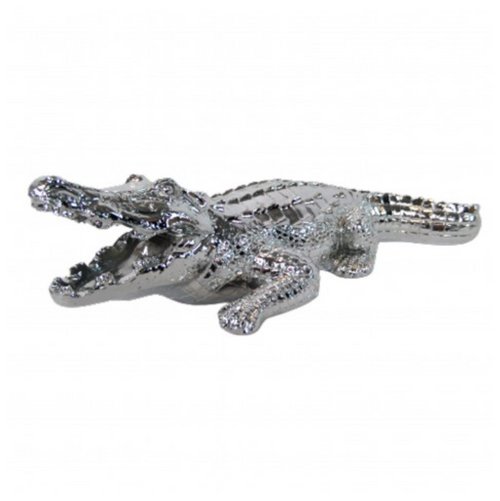 Statue de Crocodile en Résine - 30 cm - Finition Argentée