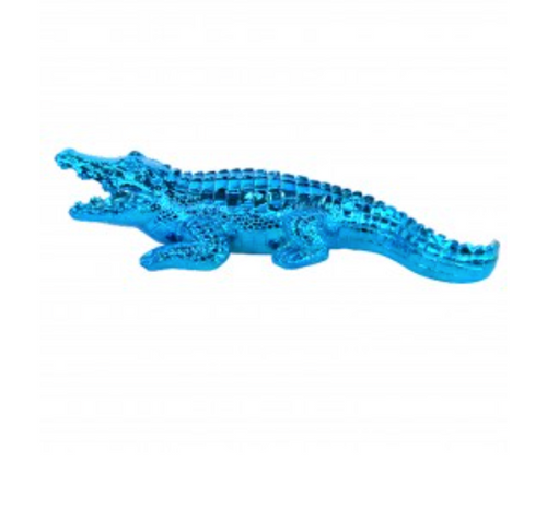 Statue Décorative de Crocodile en Résine - 30cm - Couleur Bleu