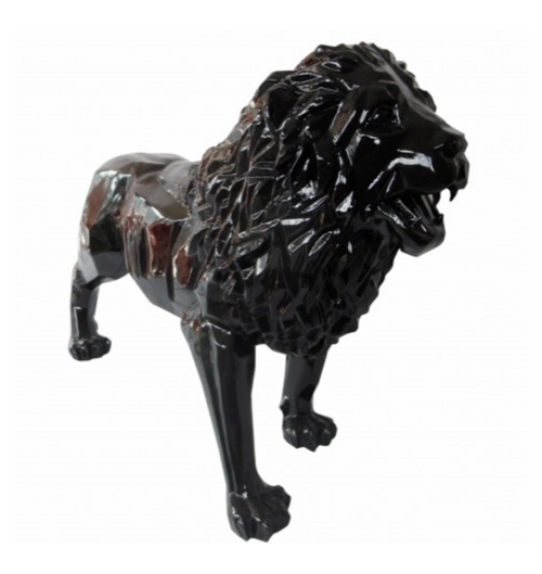 Statue Lion Animaux Resine Origami - 100cm - Noir