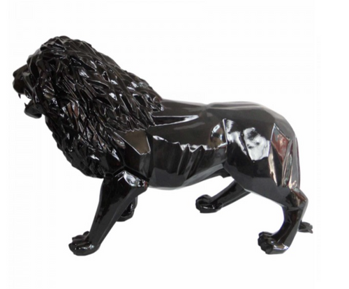 Statue Lion Animaux Resine Origami - 100cm - Noir