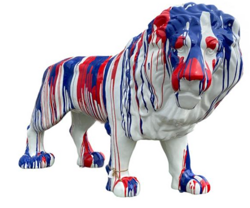 Statue Lion Animaux Resine - 190cm - Coulure Bleu et Rouge