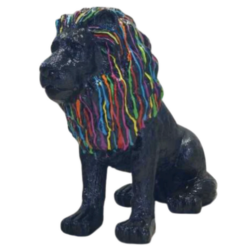 Statue Lion Animaux Resine - 65cm - Multi Coulure Noir