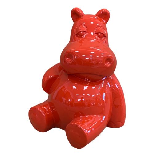 Statue Décorative d'Hippopotame en Résine - 15 cm - Couleur Rouge