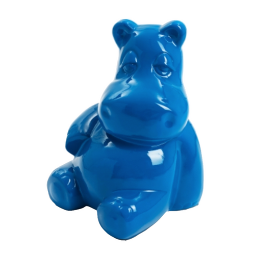 Statue Hippopotame Animaux Resine - 50cm - Bleu