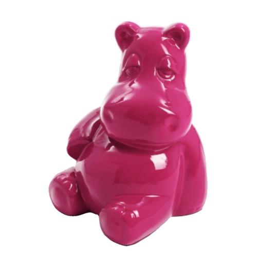 Statue Hippopotame Animaux Resine - 50cm - Rose Fushia