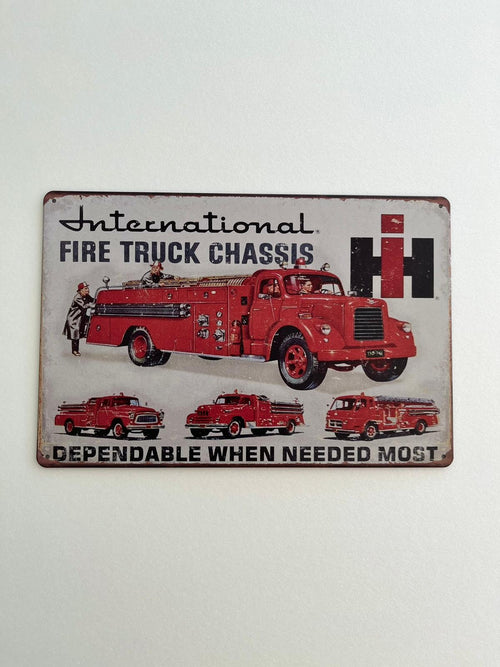 PLAQUE DECORATIVE MÉTALLIQUE CAMION INCENDIE 30X20 CM