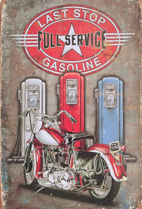 PLAQUE MÉTAL FULL SERVICE GASOLINE BIKE 30X20 CM - PLAQUE DECORATIVE