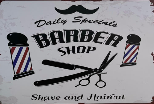 PLAQUE MÉTAL BARBER SHOP 30X20 CM - PLAQUE DECORATIVE