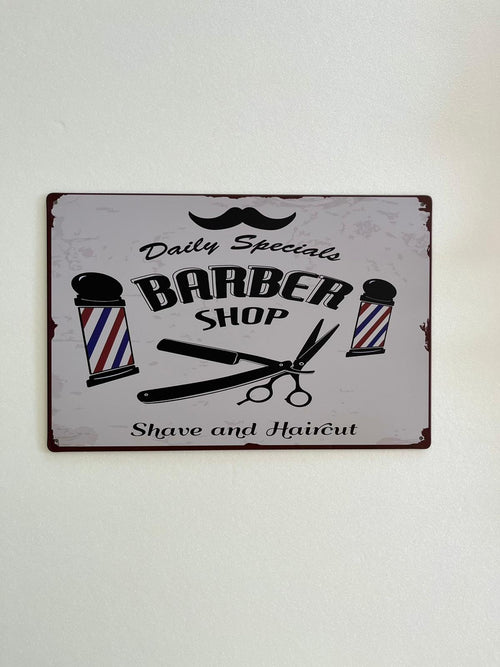 PLAQUE MÉTAL BARBER SHOP 30X20 CM - PLAQUE DECORATIVE