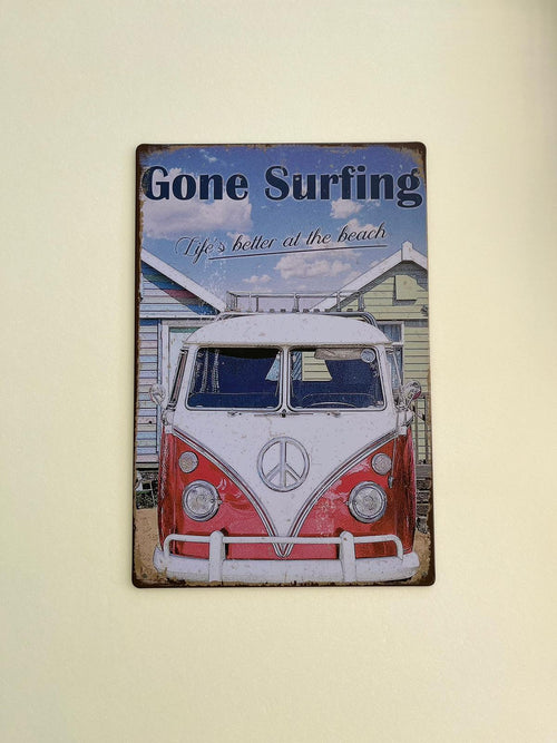 PLAQUE MÉTAL GONE SURFING 30X20 CM - PLAQUE DECORATIVE