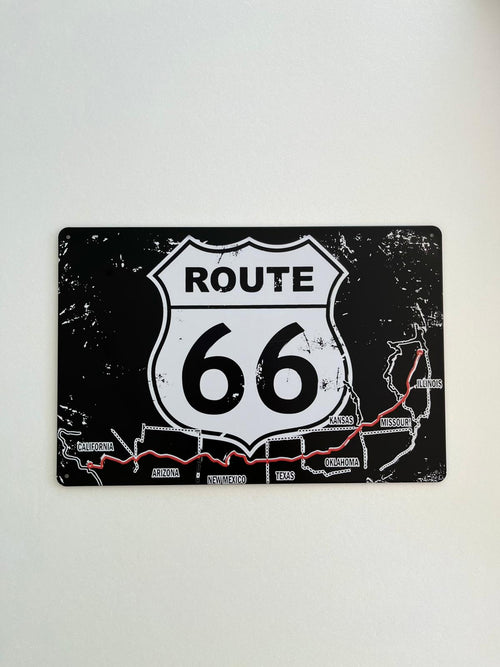 PLAQUE MÉTAL ROUTE 66 BLACK 30X20 CM - PLAQUE DECORATIVE