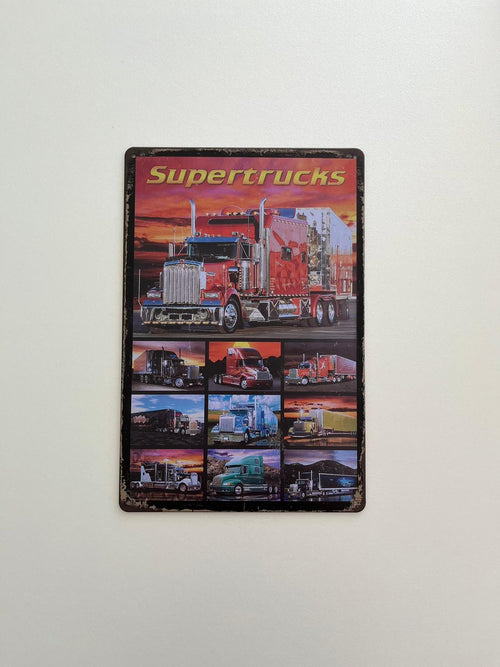 PLAQUE MÉTALLIQUE DESIGN SUPERTRUCKS 30X20 CM - DÉCORATION UNIQUE